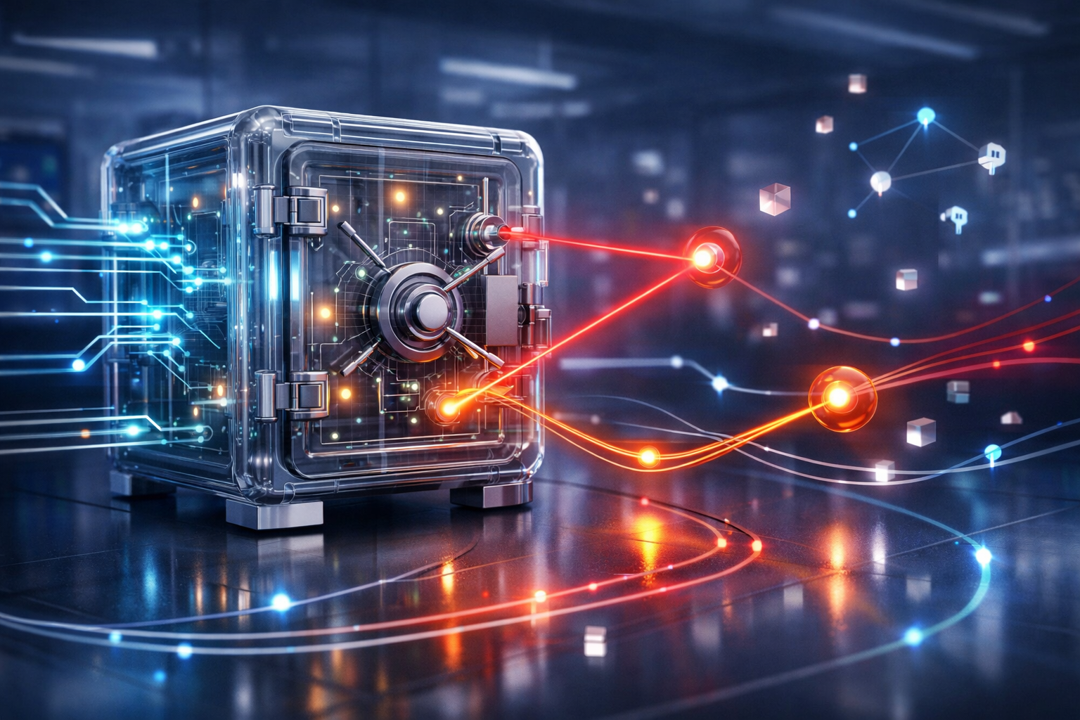 Digital vault and transaction paths representing cross-chain forensic analysis